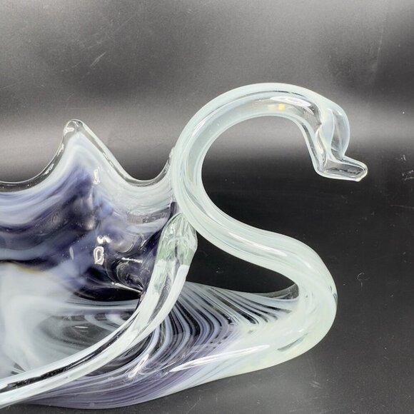 Slag Art Glass Duck Swan Glass Dish Bowl Centerpiece Multicolor Swirls Glassware - Picture 4 of 10